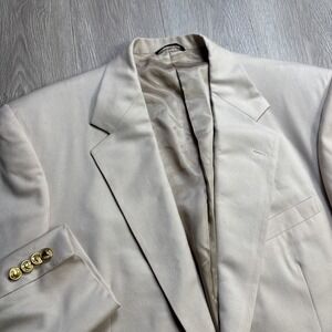 VTG 1980's Polo Ralph Lauren Sport Coat Blazer Jacket Men 44R Beige Gold Buttons